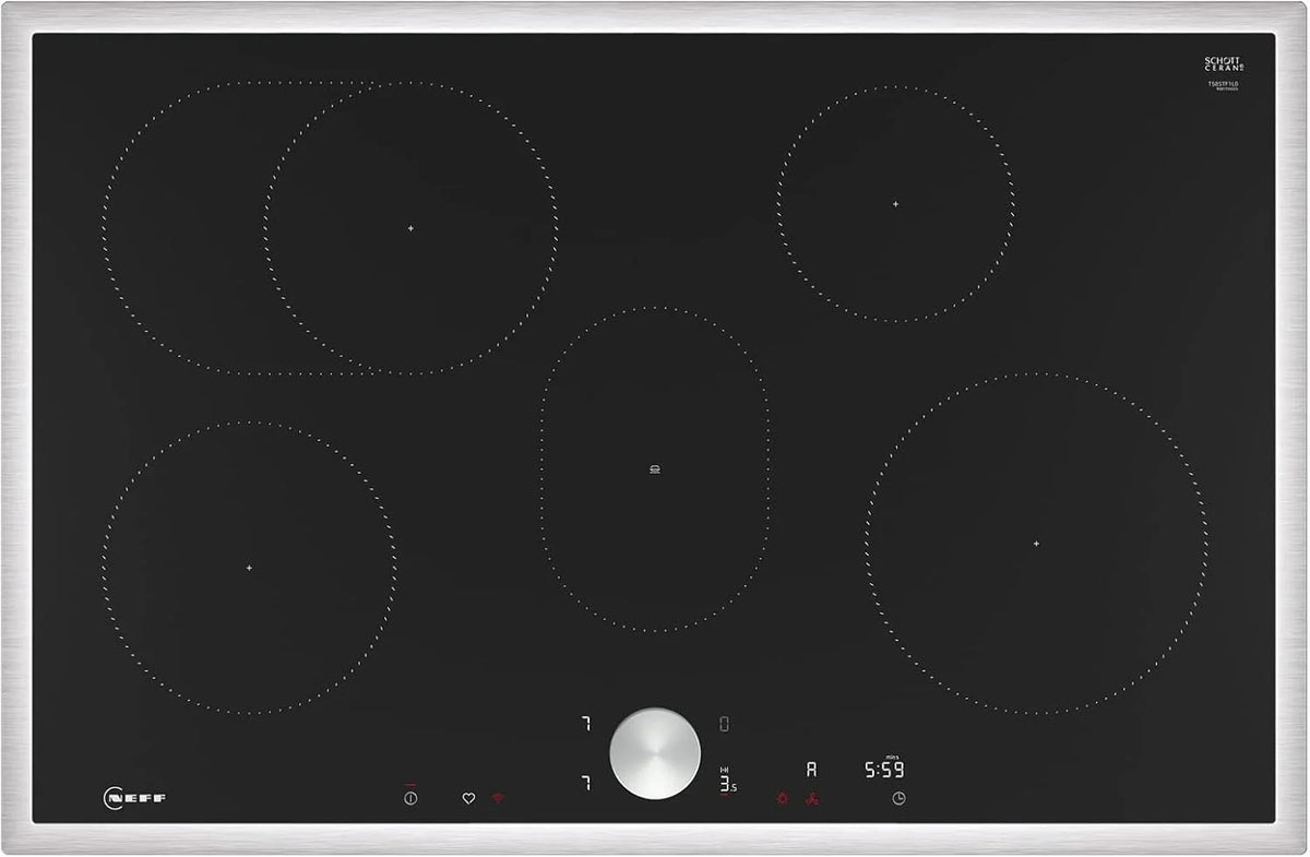 Neff T58Stf1L0 Płyta Indukcyjna N90, Samowystarczalna Płyta Grzewcza Z Ceramiki Szklano-Ceramicznej, Szerokość 80 Cm, Twist Pad, Home Connect, Smart H