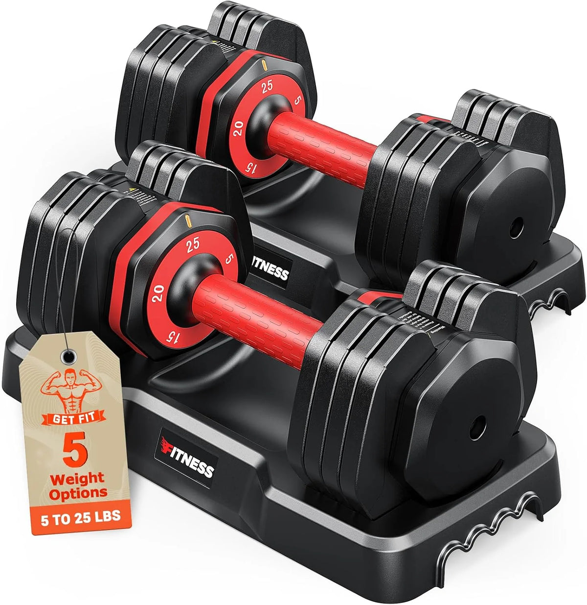 Rendpas Zestaw 2 Regulowanych Hantli, 1 Zestaw Hantli Z Regulacją Ciężarów, 5 W 1/10 W 1, Wolne Hantle Z Antypoślizgowym Uchwytem, 25/55/36.3 Kg, Zest