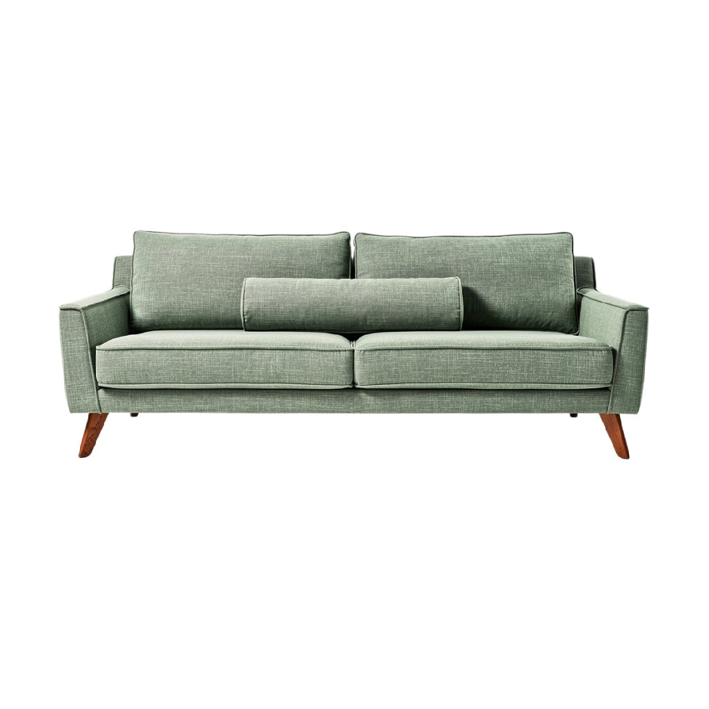 **Sofa w kolorze miętowym z drewnianymi nogami**