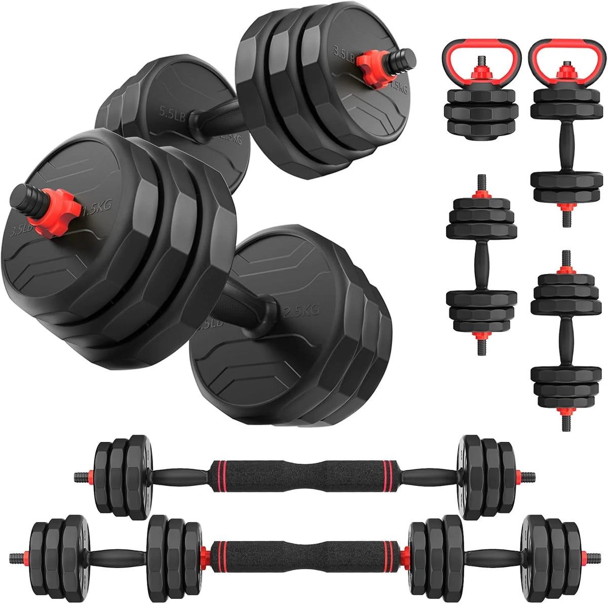 Ukeep Regulowany Zestaw Hantli, Zestaw Hantli 55/70/40.8 Kg Ze Złączem, Zestaw Hantli 3 W 1 Używany Jako Sztanga, Kettlebell, Ćwiczenia Fitness Do Dom