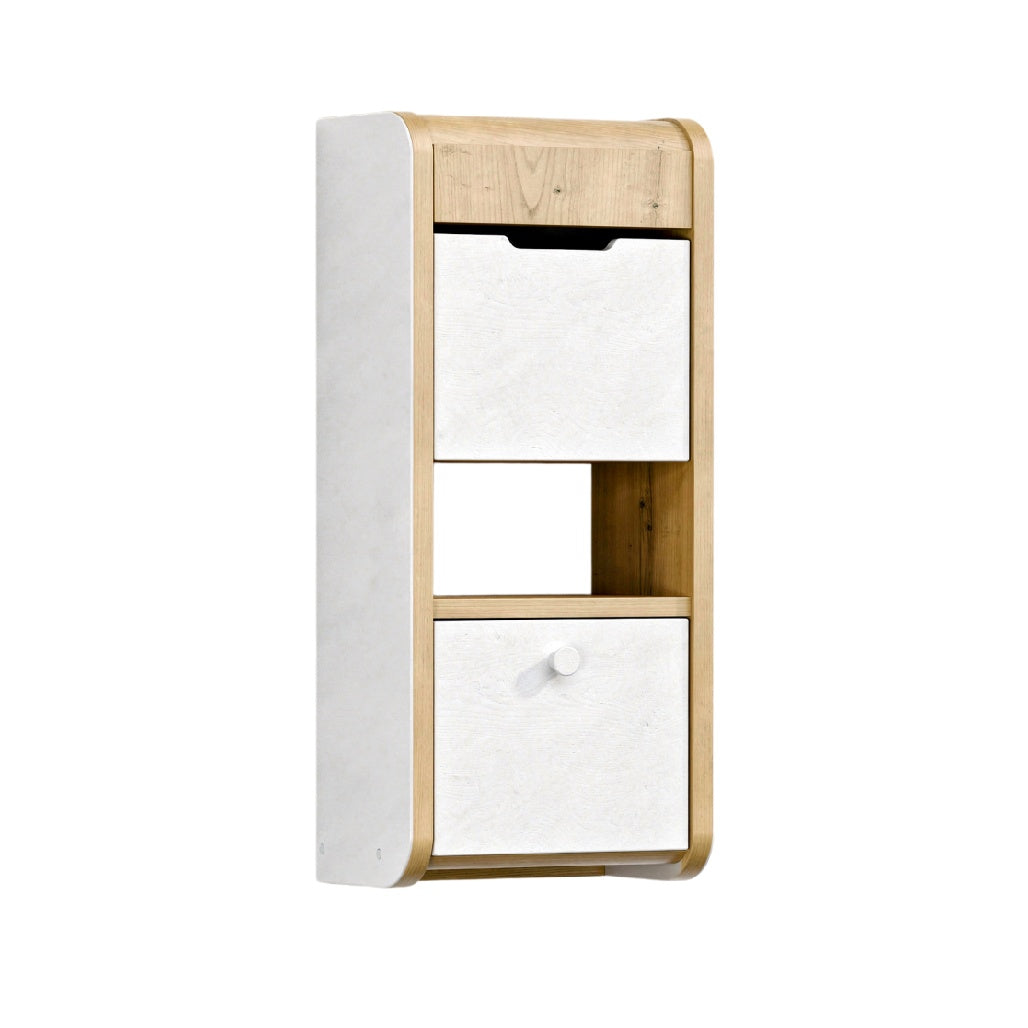 标题波兰语：**Wisząca szafka z drewna i białym frontem - nowoczesny design**