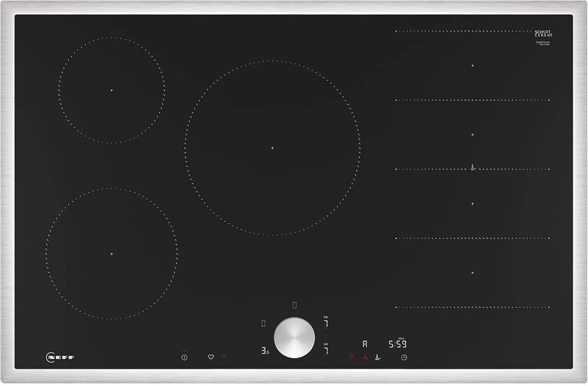 Neff T68Stv4L0 Płyta Indukcyjna N90, Samowystarczalna Płyta Grzewcza Z Ceramiki Szklano-Ceramicznej, Szerokość 80 Cm, Twist Pad, Flex Induction, Home