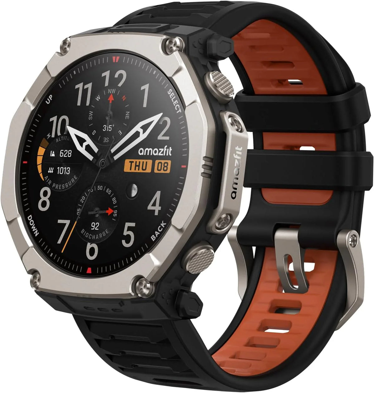Amazfit T-Rex Ultra 2 Smart Watch Outdoor, Podwójny Pasek Gps, Obudowa Tytanu 51 Mm, Wyświetlacz Amoled 1,5" Szkło Szafirowe, Latarka, 30 Dni Autonomi