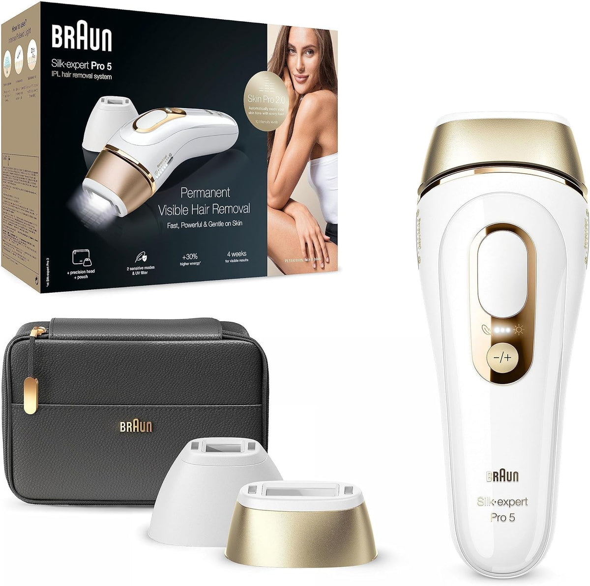 Braun Ipl Silk Expert Pro 5 Urządzenie Do Usuwania Włosów Dla Kobiet/Mężczyzn, Trwale Widoczne Usuwanie Włosów, Z Kieszenią, Alternatywa Do Laserowego