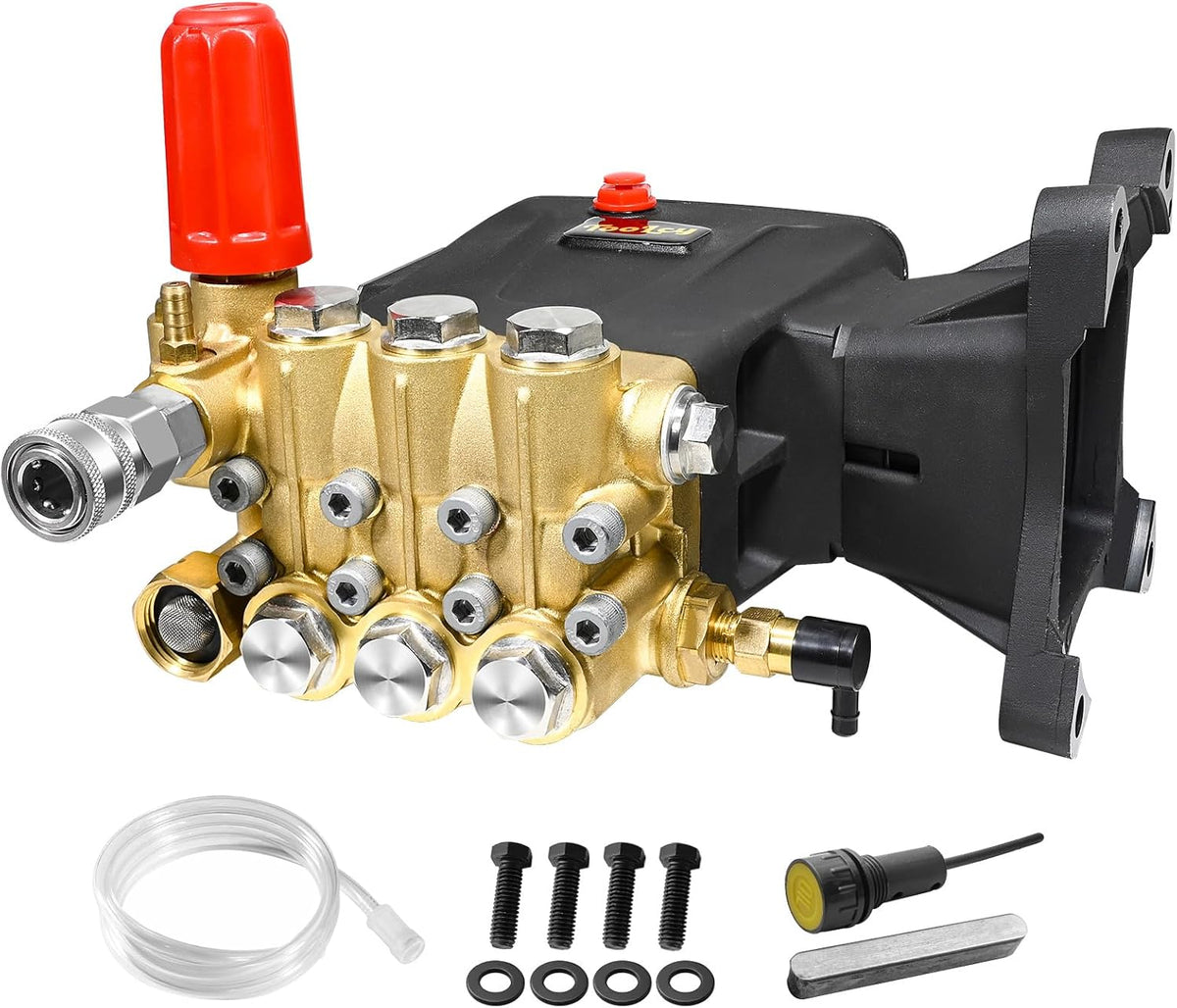 Toolcy Pompa Myjki Ciśnieniowej 3400-4000 Psi, 4 Gpm Max, 1-Calowy Wałek Poziomy Potrójny Tłok Zamiennik Pompy Z 5 Dyszami I 2 Szt. Ekranu Wlotowego,