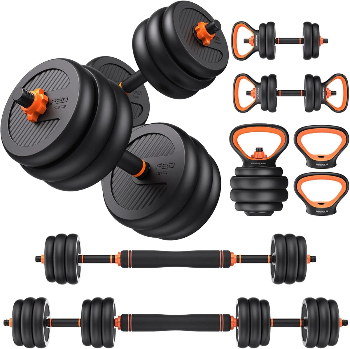 Feierdun Regulowane Hantle, Zestaw Hantli O Wadze 13,6 Kg Ze Złączem, Zestaw Hantli 4 W 1, Używany Jako Sztanga, Kettlebell, Stojak Push-Up, Ćwiczenia