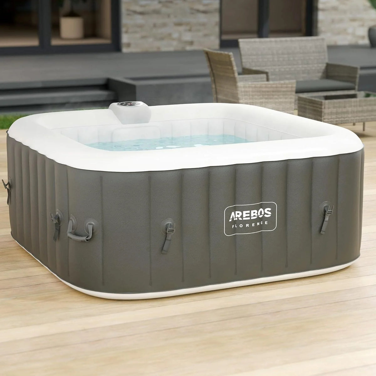 Arebos Nadmuchiwane Whirlpool Pure 4 Osoby 130 Dysz Do Masażu Spa Dobre Samopoczucie Ogrzewanie 550 Litrów Z Pokrywą Bubble Spa Wellness Masaż
