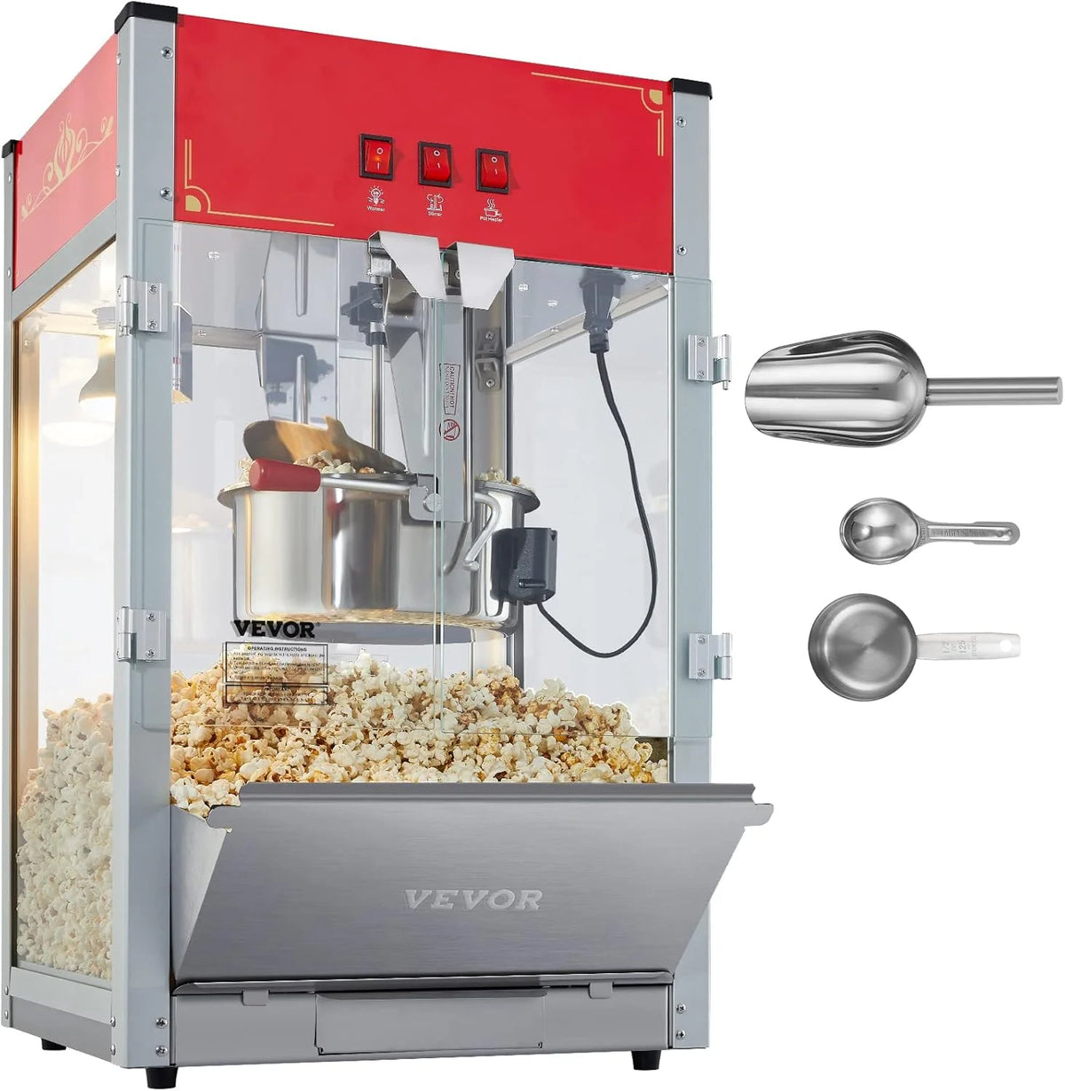 Vevor Maszyna Do Popcornu – Maszyna Do Popcornu 1440 W, Z Kociołkiem O Pojemności 12 Oz, Na Maks. 80 Filiżanek Na Ładowanie, Z Hartowanego Szkła I 3 Ł